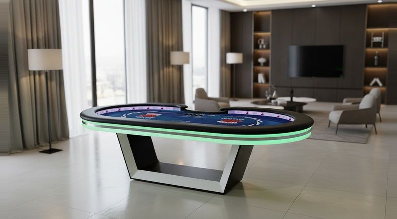 Mesa de Poker Luxo 10 Lugares Coluna U Quadrada e Borda em Acrílico - L38